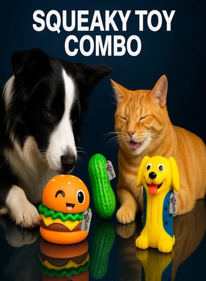 Western Era Wink Face Burger Squeaky Pet Toy Combo | Groundnut Textured Chew Toy | Cartoon Dog Face Squeaky Toy for Puppy & Dog | Durable Rubber for Teething, Chewing & Fun | Indoor Interactive - Image 2